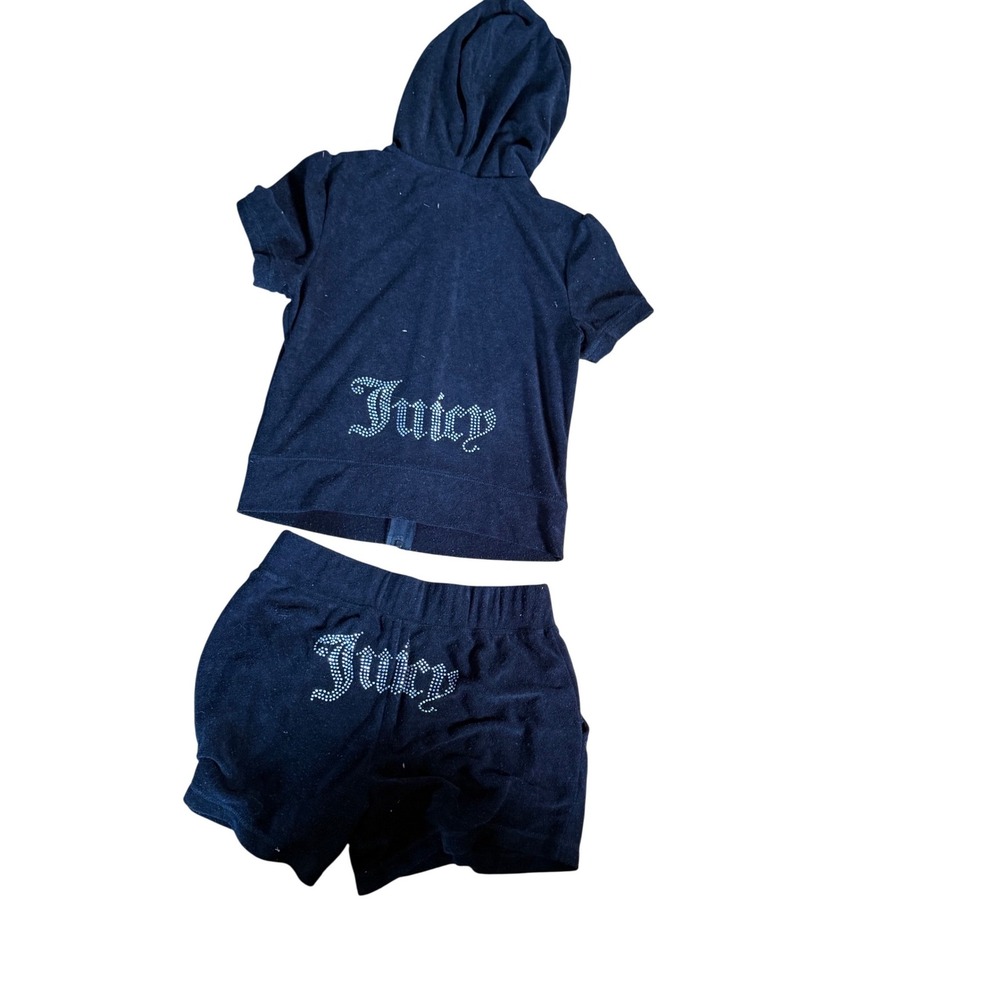Juicy Couture Black Velour Rhinestone Zip Hoodie and Shorts Set Womens Small